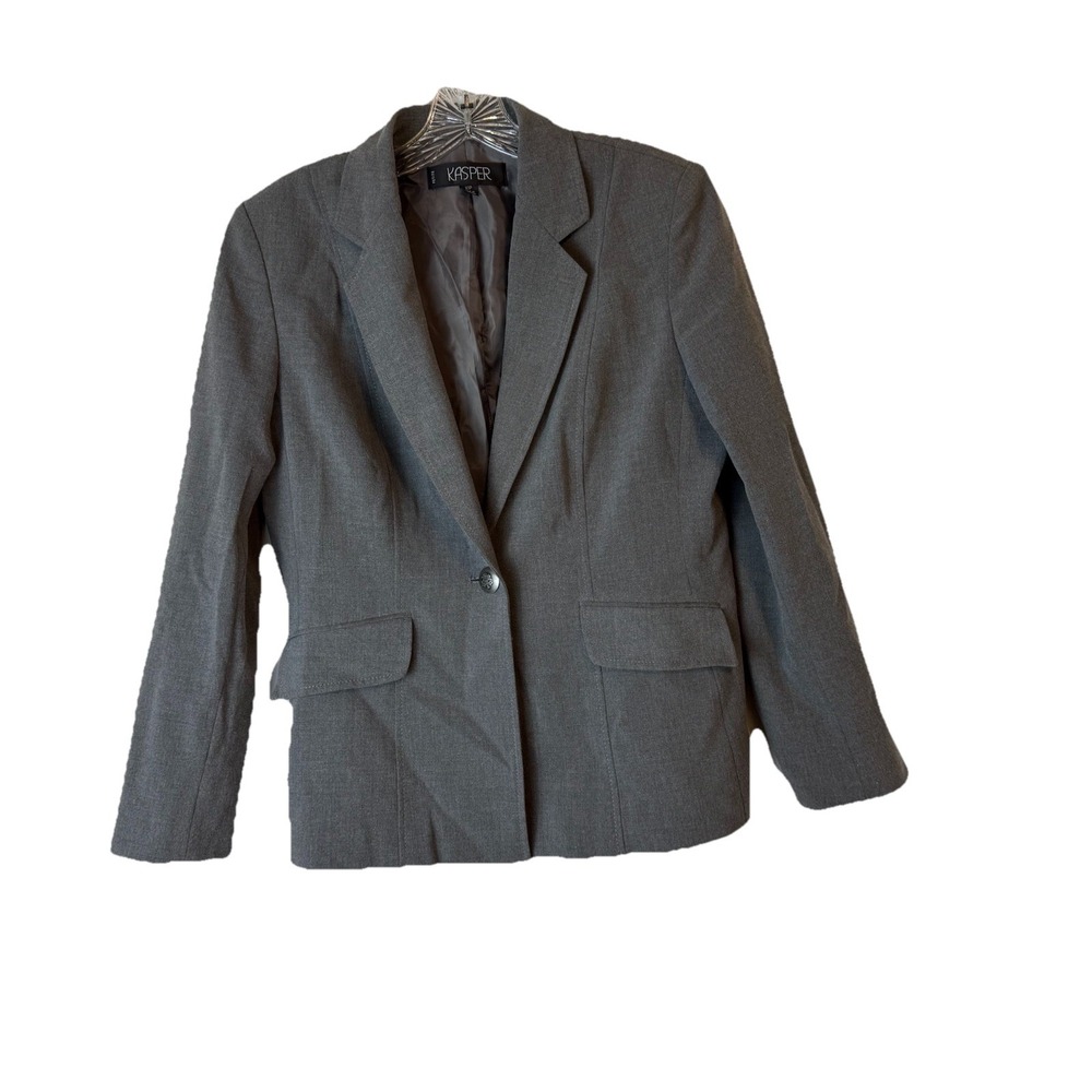 Kasper Women's Gray Notched Collar 1-Button Suit Jacket Sz 10‎ Petite